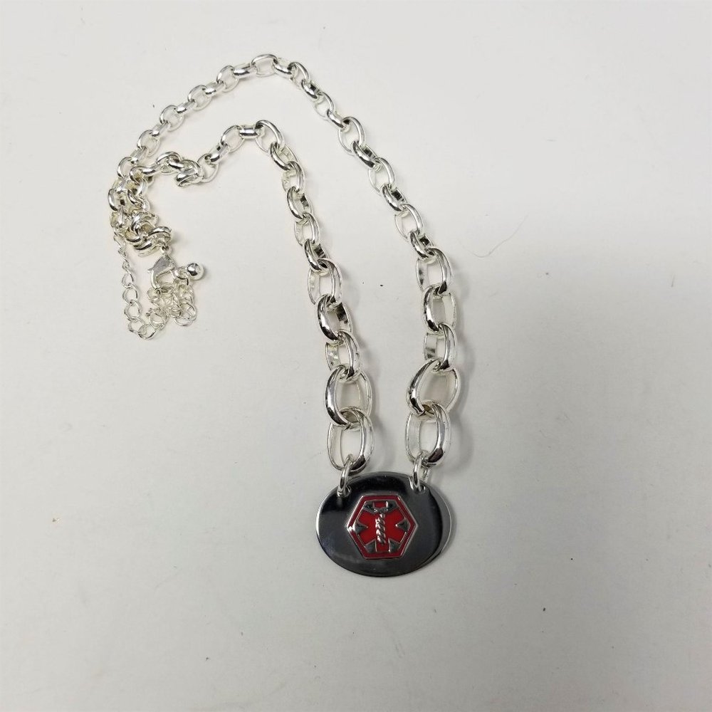 Medical Alert Silver Necklace Diabetic Chain Link - Picture 3 of 8